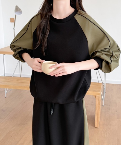 ABITOKYO(アビトーキョー)の「配色ライン異素材切り替えスウェットセットアップ(セットアップ・レディース・カーキ/ブラック・M/L)」の7枚目の写真