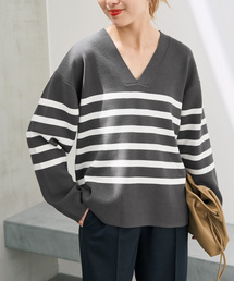 《WEB限定カラー有り / 》ボーダーVネックニットプルオーバー