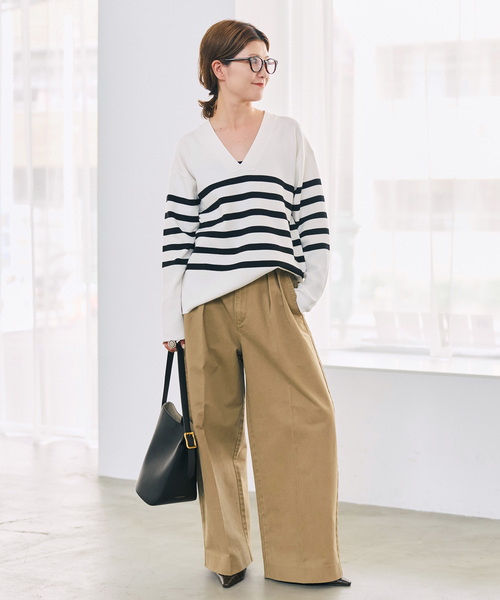 Spick & Span(スピックアンドスパン)の「《WEB限定カラー有り / 》ボーダーVネックニットプルオーバー(ニット/セーター・レディース・マルチ/その他1/その他4・FREE)」の4枚目の写真