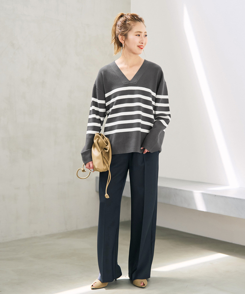 Spick & Span(スピックアンドスパン)の「《WEB限定カラー有り / 》ボーダーVネックニットプルオーバー(ニット/セーター・レディース・マルチ/その他1/その他4・FREE)」の5枚目の写真