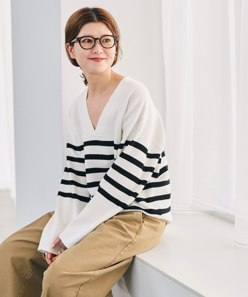 Spick & Span(スピックアンドスパン)の「《WEB限定カラー有り / 》ボーダーVネックニットプルオーバー(ニット/セーター・レディース・マルチ/その他1/その他4・FREE)」の7枚目の写真
