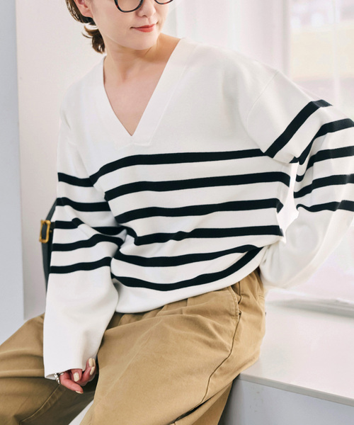 Spick & Span(スピックアンドスパン)の「《WEB限定カラー有り / 》ボーダーVネックニットプルオーバー(ニット/セーター・レディース・マルチ/その他1/その他4・FREE)」の8枚目の写真