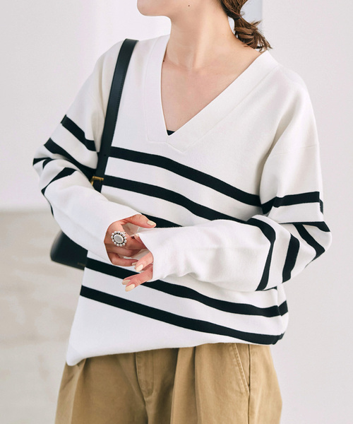 Spick & Span(スピックアンドスパン)の「《WEB限定カラー有り / 》ボーダーVネックニットプルオーバー(ニット/セーター・レディース・マルチ/その他1/その他4・FREE)」の10枚目の写真
