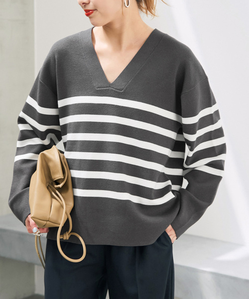 Spick & Span(スピックアンドスパン)の「《WEB限定カラー有り / 》ボーダーVネックニットプルオーバー(ニット/セーター・レディース・マルチ/その他1/その他4・FREE)」の14枚目の写真