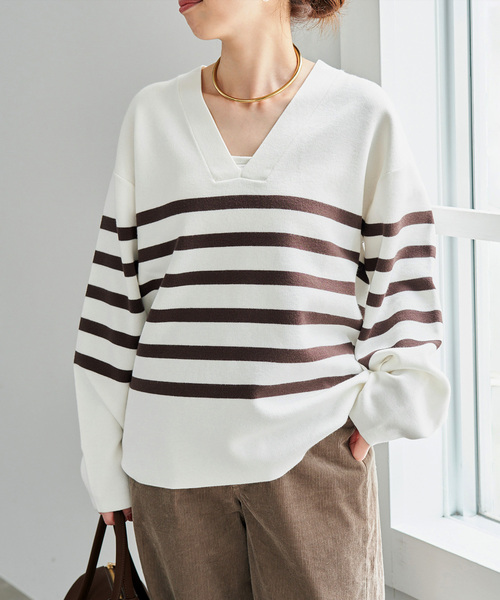 Spick & Span(スピックアンドスパン)の「《WEB限定カラー有り / 》ボーダーVネックニットプルオーバー(ニット/セーター・レディース・マルチ/その他1/その他4・FREE)」の19枚目の写真