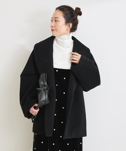 B.C STOCK(ベーセーストック)の「メルトモッサショールカラーハーフコート(その他アウター・レディース・ブラウン/ブラック/アイボリー・FREE)」の7枚目の写真