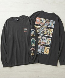 【ＤＣＣＯＭＩＣ９０ＴＨ/ＤＣコミック９０’】アメコミ ピグメント風キャラクター袖＆バック プリントプリントロングスリーブTシャツ ユニセックス