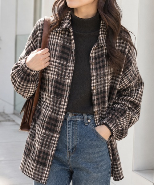 Mku Ekta(ムクエクタ)の「チェックフランネルシャツ(シャツ/ブラウス・レディース・ブラック×イエロー/ブラウン系/ブラック×ホワイト・FREE)」の3枚目の写真