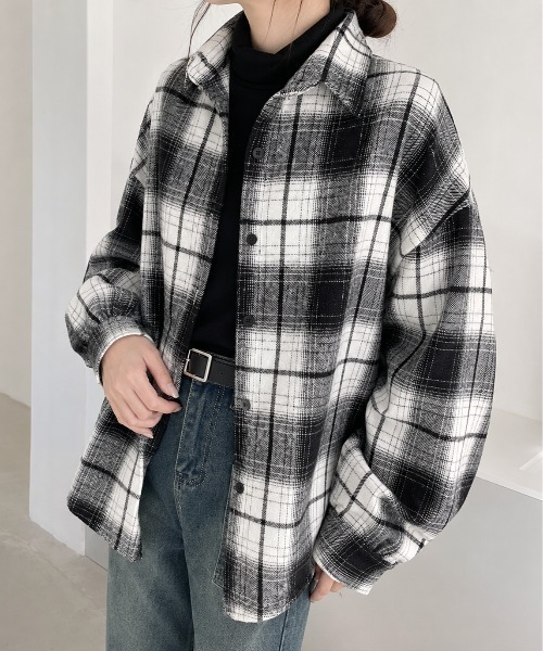 Mku Ekta(ムクエクタ)の「チェックフランネルシャツ(シャツ/ブラウス・レディース・ブラック×イエロー/ブラウン系/ブラック×ホワイト・FREE)」の2枚目の写真