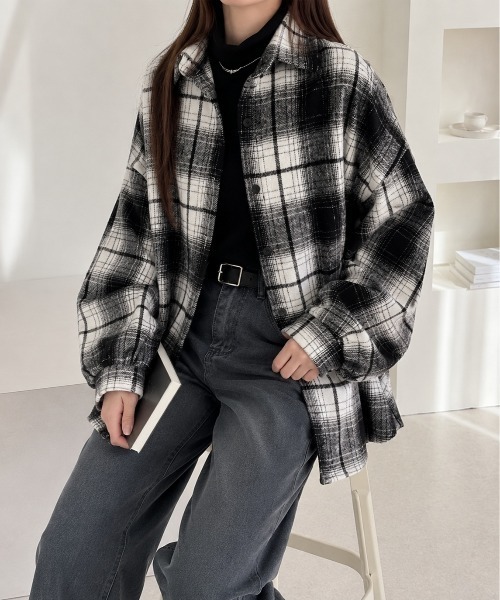 Mku Ekta(ムクエクタ)の「チェックフランネルシャツ(シャツ/ブラウス・レディース・ブラック×イエロー/ブラウン系/ブラック×ホワイト・FREE)」の4枚目の写真