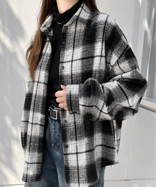 Mku Ekta(ムクエクタ)の「チェックフランネルシャツ(シャツ/ブラウス・レディース・ブラック×イエロー/ブラウン系/ブラック×ホワイト・FREE)」の8枚目の写真