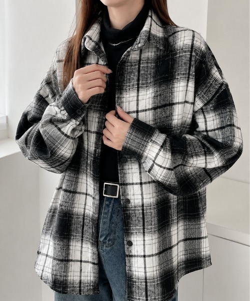 Mku Ekta(ムクエクタ)の「チェックフランネルシャツ(シャツ/ブラウス・レディース・ブラック×イエロー/ブラウン系/ブラック×ホワイト・FREE)」の9枚目の写真