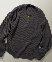 限定展開 リラックスフィット 畦編み ヘンリーネック ニット