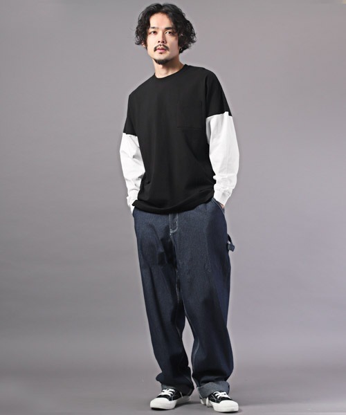 LUXSTYLE（ラグスタイル）の「TRAP/U(トラップユー)天竺胸ポケット無地ロンT（Tシャツ/カットソー・メンズ・ネイビー・M）」の4枚目の写真