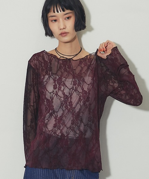 ANOTHER S（アナザーエス）の「タイダイマーブルレースシアートップス（Tシャツ/カットソー・レディース・カーキ/ワインレッド・FREE）」の14枚目の写真