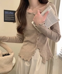 デザインフリル長袖トップス