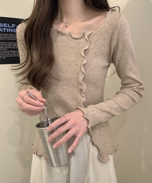 FLINEA(フリネア)の「デザインフリル長袖トップス(Tシャツ/カットソー・レディース・ホワイト/ブラック/モカ/グリーン/ピンク/ベージュ・FREE)」の18枚目の写真