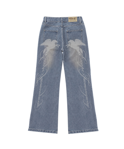 ESCAPEFROM(エスケープフロム)の「ESCF レタリング ウォッシュド ブーツカット デニムパンツ ヴィンテージ(デニムパンツ・レディース・その他・SMALL/MEDIUM/LARGE)」の1枚目の写真