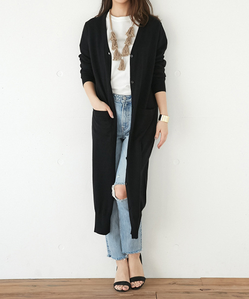 SLY（スライ）の「SLIT HG LONG C/D（カーディガン/ボレロ・レディース・トップグレー/ブラック/イエロー系その他/ワインレッド・FREE）」の2枚目の写真