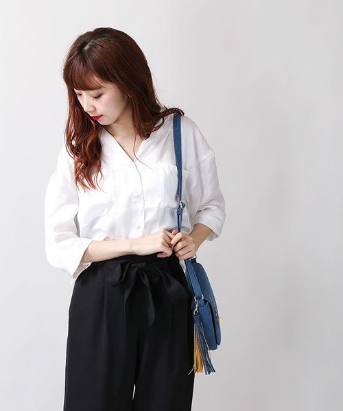 WEGO(ウィゴー)の「WEGO/サテン開襟5分袖シャツ(シャツ/ブラウス・レディース・ホワイト/ライトピンク/レッド系その他4・MEDIUM/LARGE)」の14枚目の写真