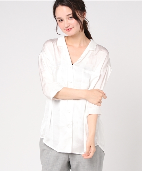 WEGO(ウィゴー)の「WEGO/サテン開襟5分袖シャツ(シャツ/ブラウス・レディース・ホワイト/ライトピンク/レッド系その他4・MEDIUM/LARGE)」の19枚目の写真