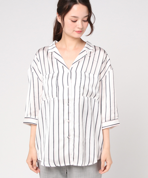 WEGO(ウィゴー)の「WEGO/サテン開襟5分袖シャツ(シャツ/ブラウス・レディース・ホワイト/ライトピンク/レッド系その他4・MEDIUM/LARGE)」の6枚目の写真