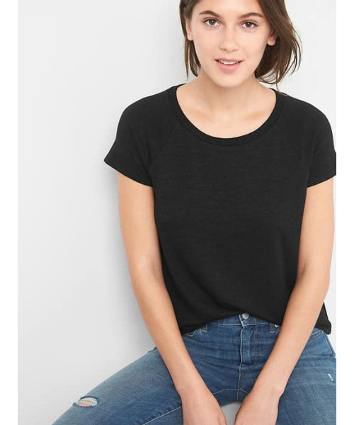 GAP（ギャップ）の「Gap ソフトスパン キャップスリーブTシャツ（Tシャツ/カットソー・レディース・ピンク/ブラック/ホワイト・S/XXS/XS/M/L）」の6枚目の写真