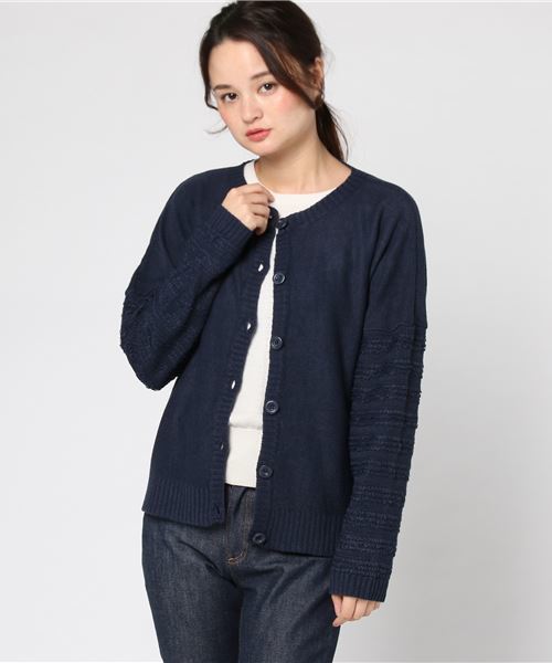 Samansa Mos2(サマンサ モスモス)の「袖ループボーダーニットカーディガン(カーディガン/ボレロ・レディース・ベージュ/ネイビー/グリーン・フリ-)」の3枚目の写真