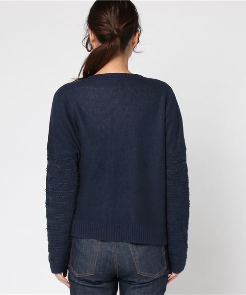 Samansa Mos2(サマンサ モスモス)の「袖ループボーダーニットカーディガン(カーディガン/ボレロ・レディース・ベージュ/ネイビー/グリーン・フリ-)」の7枚目の写真