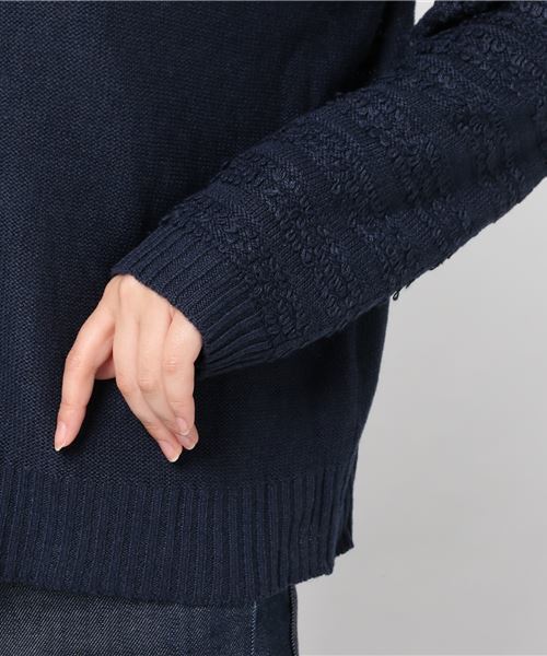 Samansa Mos2(サマンサ モスモス)の「袖ループボーダーニットカーディガン(カーディガン/ボレロ・レディース・ベージュ/ネイビー/グリーン・フリ-)」の6枚目の写真