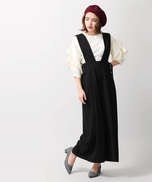 WEGO（ウィゴー）の「WEGO/サイドリボンVネックサロペット（サロペット/オーバーオール・レディース・ブラック/ブラック系その他2・FREE）」の3枚目の写真