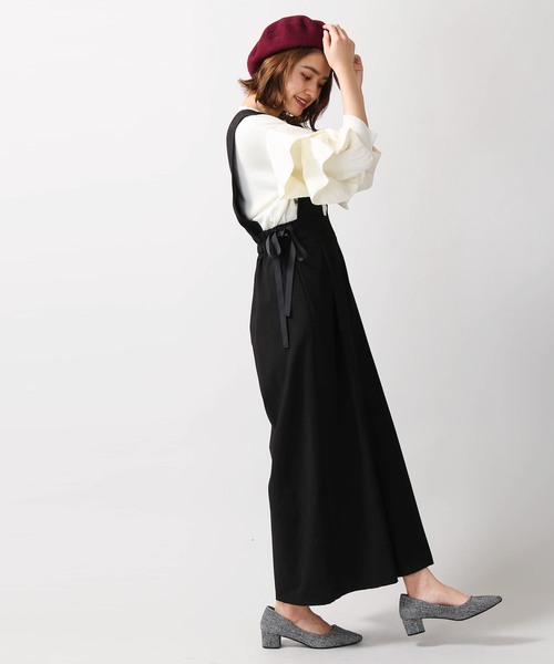 WEGO（ウィゴー）の「WEGO/サイドリボンVネックサロペット（サロペット/オーバーオール・レディース・ブラック/ブラック系その他2・FREE）」の4枚目の写真