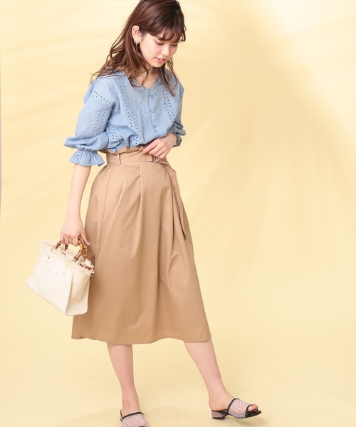 natural couture(ナチュラルクチュール)の「Dカンベルト 付ハイウエストスカート(スカート・レディース・カーキ/ベージュ/ピンクベージュ/ネイビー・FREE)」の1枚目の写真