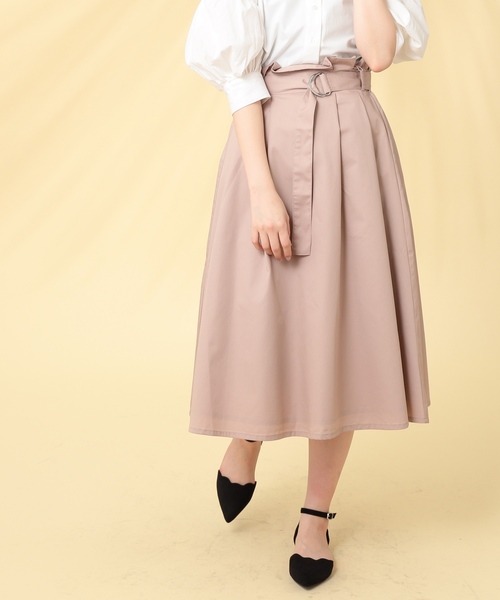 natural couture(ナチュラルクチュール)の「Dカンベルト 付ハイウエストスカート(スカート・レディース・カーキ/ベージュ/ピンクベージュ/ネイビー・FREE)」の4枚目の写真