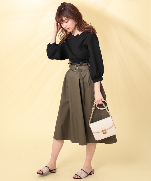 natural couture(ナチュラルクチュール)の「Dカンベルト 付ハイウエストスカート(スカート・レディース・カーキ/ベージュ/ピンクベージュ/ネイビー・FREE)」の9枚目の写真