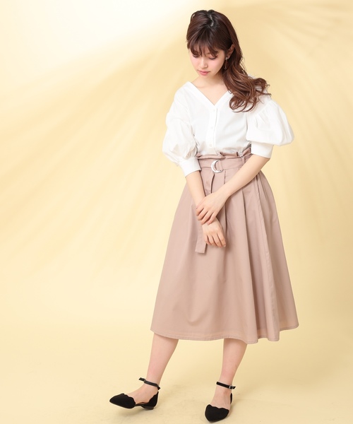 natural couture(ナチュラルクチュール)の「Dカンベルト 付ハイウエストスカート(スカート・レディース・カーキ/ベージュ/ピンクベージュ/ネイビー・FREE)」の12枚目の写真