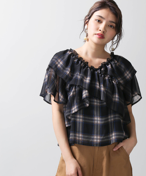 WEGO（ウィゴー）の「WEGO/シフォンチェックブラウス（シャツ/ブラウス・レディース・ホワイト系その他2/ブラック系その他2・FREE）」の2枚目の写真