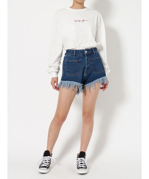 jouetie（ジュエティ）の「ダメージデニムショーパン（デニムパンツ・レディース・ライトブルー/ブラック/ブルー・MEDIUM）」の4枚目の写真