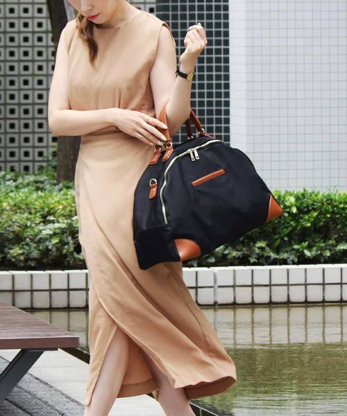 VitaFelice（ヴィータフェリーチェ）の「ボストンバッグ 旅行バッグ A4 出張バッグ 斜めがけ 2wayショルダーバッグ ボストンバック ユニセックス サマーバッグ トラベルバッグ（ボストンバッグ・レディース・ベージュ系その他/ブラック/ブラウン・FREE）」の12枚目の写真