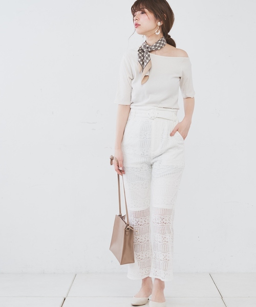 natural couture（ナチュラルクチュール）の「ありんちゃんのレースパンツ（その他パンツ・レディース・オフホワイト/ブラック/レンガ・FREE）」の7枚目の写真