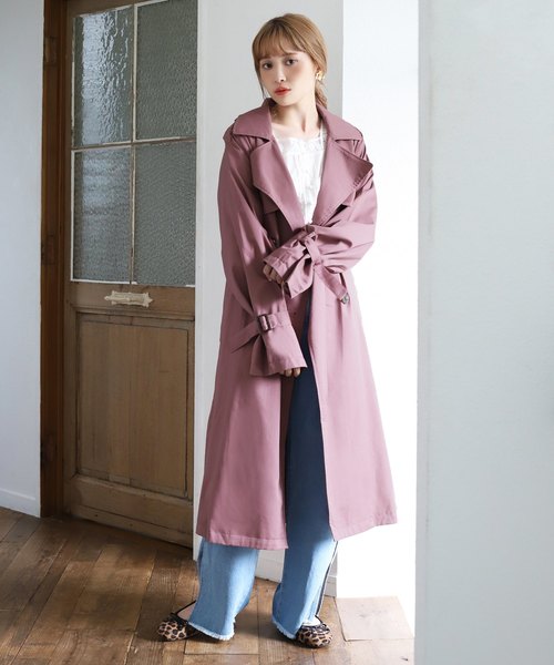 one after another NICE CLAUP（ワンアフターアナザーナイスクラップ）の「【身長別】トレンチコート（トレンチコート・レディース・ブラウン/ベージュ/ピンク・SMALL/MEDIUM/LARGE）」の4枚目の写真