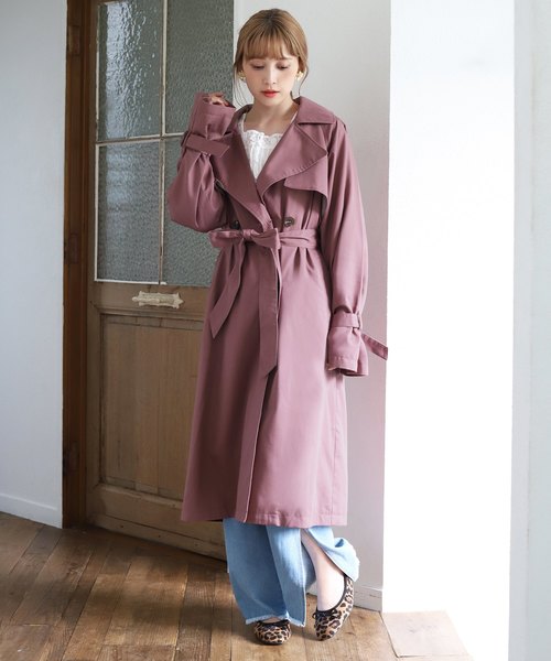 one after another NICE CLAUP（ワンアフターアナザーナイスクラップ）の「【身長別】トレンチコート（トレンチコート・レディース・ブラウン/ベージュ/ピンク・SMALL/MEDIUM/LARGE）」の6枚目の写真