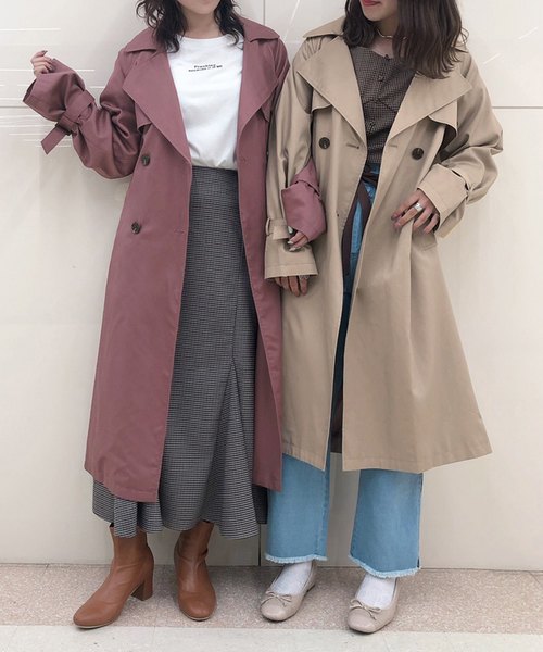 one after another NICE CLAUP（ワンアフターアナザーナイスクラップ）の「【身長別】トレンチコート（トレンチコート・レディース・ブラウン/ベージュ/ピンク・SMALL/MEDIUM/LARGE）」の10枚目の写真