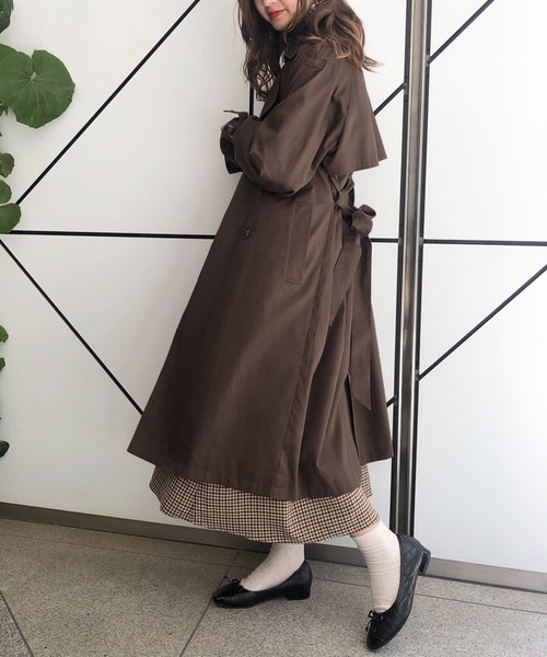 one after another NICE CLAUP（ワンアフターアナザーナイスクラップ）の「【身長別】トレンチコート（トレンチコート・レディース・ブラウン/ベージュ/ピンク・SMALL/MEDIUM/LARGE）」の15枚目の写真