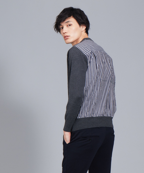 ABAHOUSE GRAY(アバハウスグレイ)の「【展開店舗限定】ストライプ 布帛 切替 プルオーバー ニット(ニット/セーター・メンズ・ネイビー/チャコールグレー・46/48)」の2枚目の写真