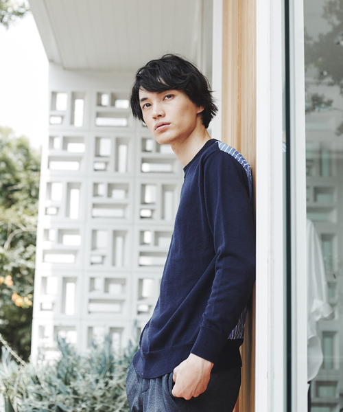 ABAHOUSE GRAY(アバハウスグレイ)の「【展開店舗限定】ストライプ 布帛 切替 プルオーバー ニット(ニット/セーター・メンズ・ネイビー/チャコールグレー・46/48)」の9枚目の写真