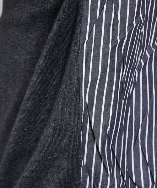 ABAHOUSE GRAY(アバハウスグレイ)の「【展開店舗限定】ストライプ 布帛 切替 プルオーバー ニット(ニット/セーター・メンズ・ネイビー/チャコールグレー・46/48)」の3枚目の写真