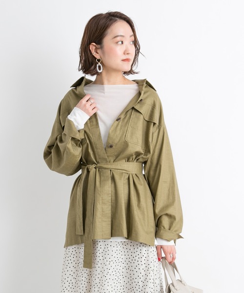 DouDou（ドゥドゥ）の「セットアップリネンストレッチシャツジャケット（シャツ/ブラウス・レディース・グレー/カーキ/ラベンダー・FREE）」の3枚目の写真