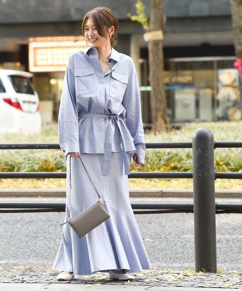 DouDou（ドゥドゥ）の「セットアップリネンストレッチシャツジャケット（シャツ/ブラウス・レディース・グレー/カーキ/ラベンダー・FREE）」の6枚目の写真