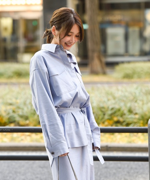 DouDou（ドゥドゥ）の「セットアップリネンストレッチシャツジャケット（シャツ/ブラウス・レディース・グレー/カーキ/ラベンダー・FREE）」の7枚目の写真